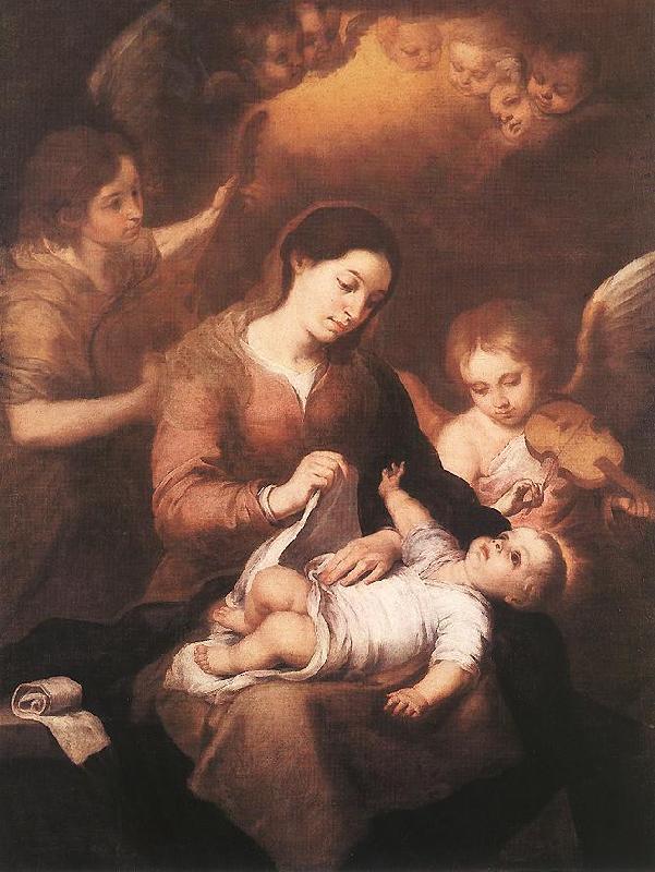 MURILLO, Bartolome Esteban Mary and Child with Angels Playing Music sg France oil painting art
